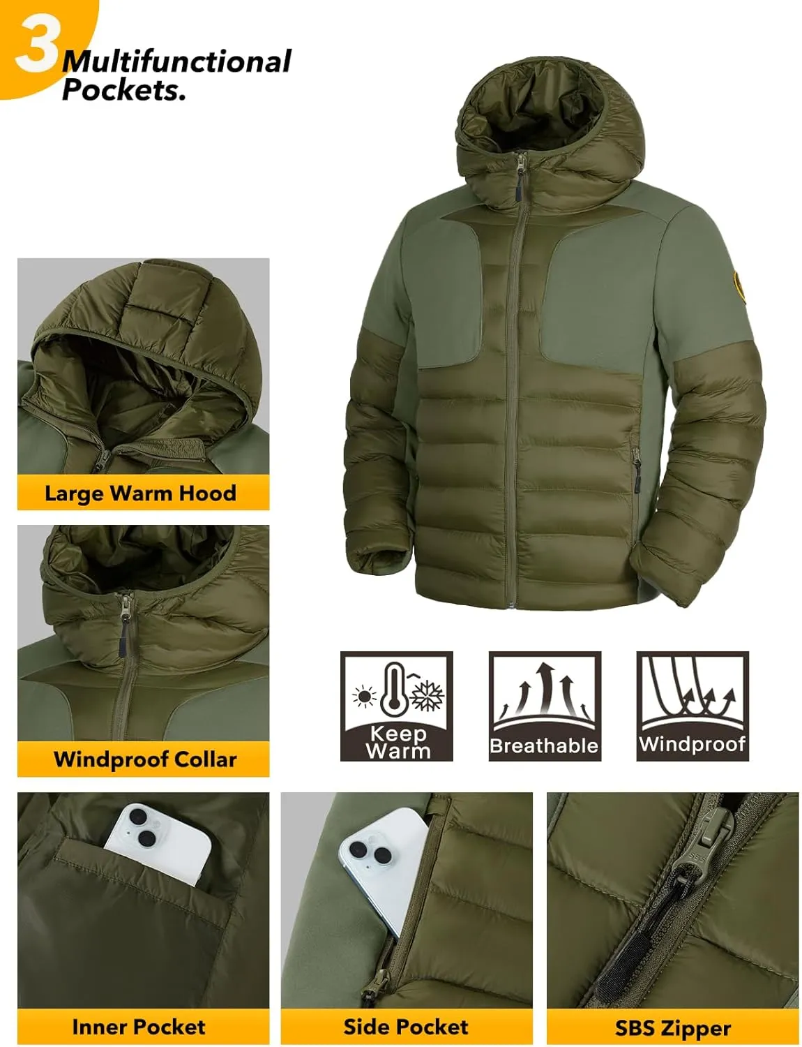 GEMYSE Men's Lightweight Winter Windproof Puffer Coats Warm Insulated Jacket with Hood