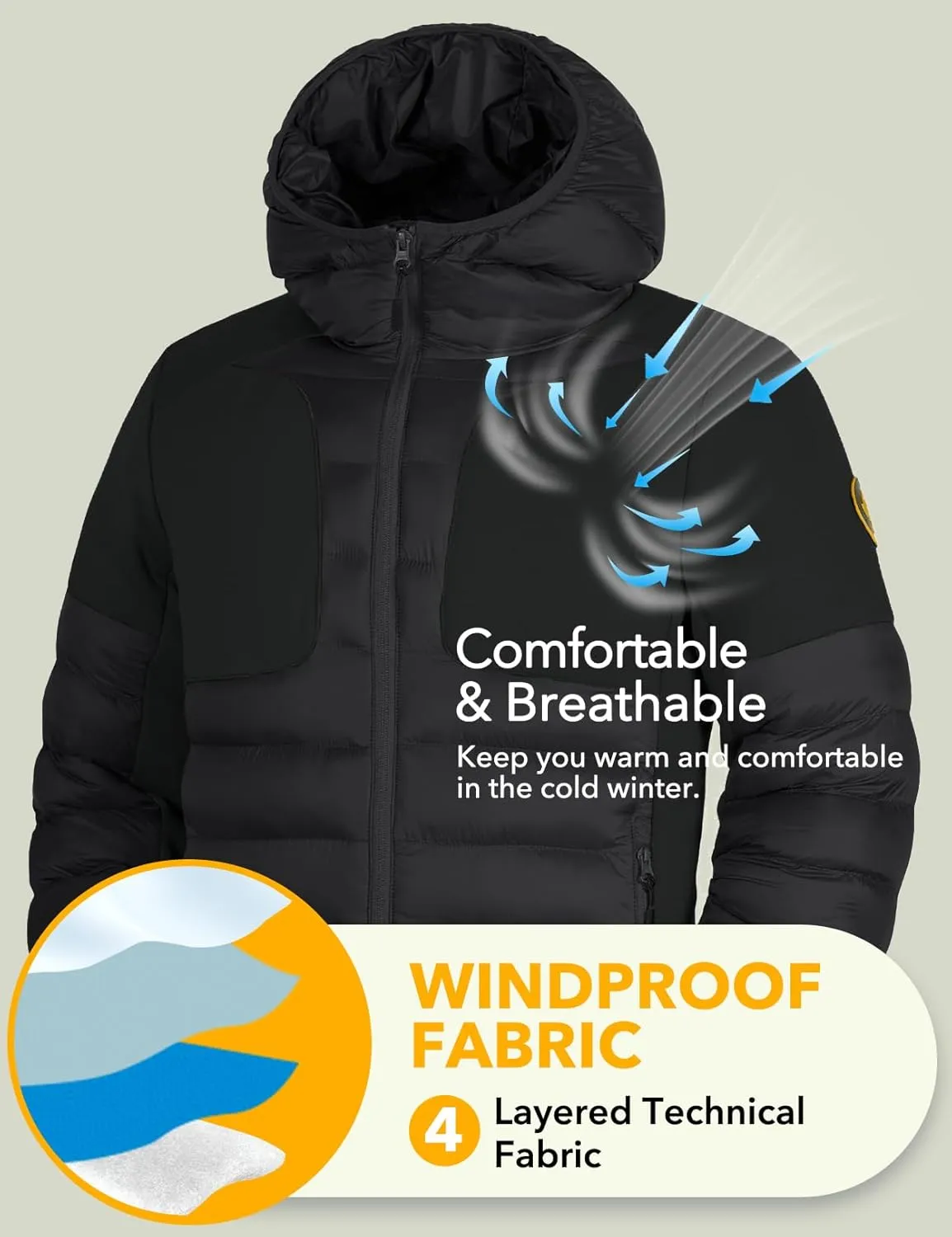 GEMYSE Men's Lightweight Winter Windproof Puffer Coats Warm Insulated Jacket with Hood