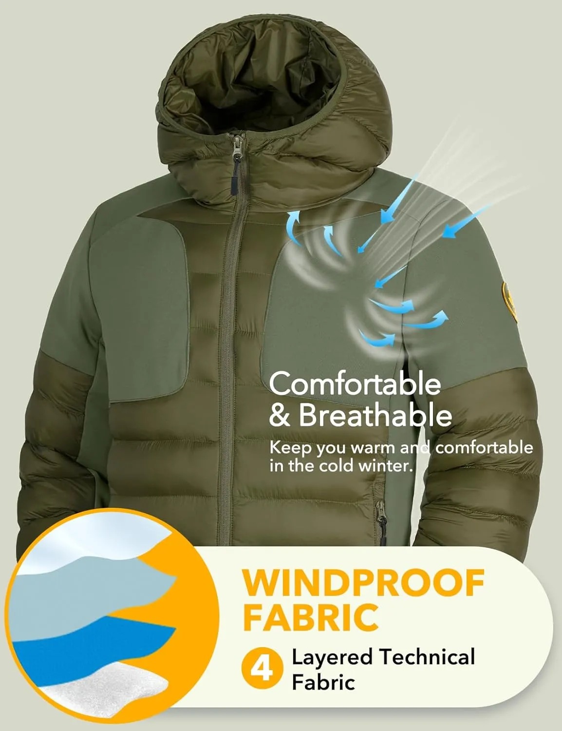 GEMYSE Men's Lightweight Winter Windproof Puffer Coats Warm Insulated Jacket with Hood