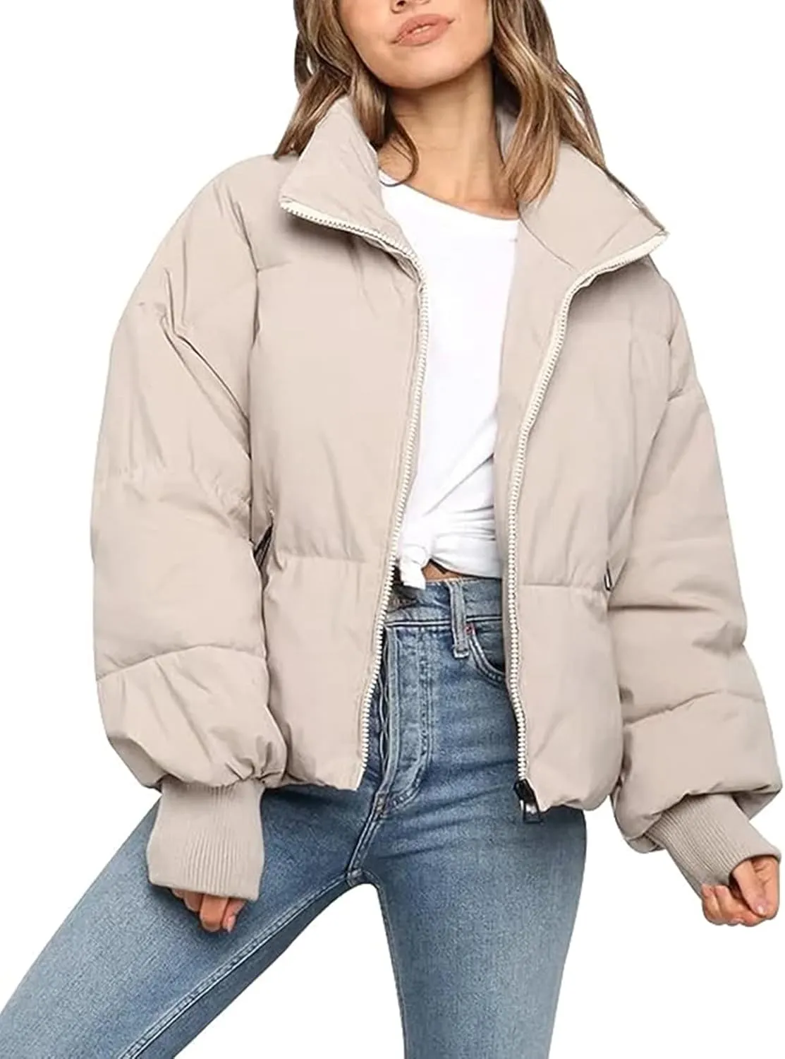 Gihuo Womens Winter Cropped Puffer Jacket Coat Short Warm Quilted Jacket