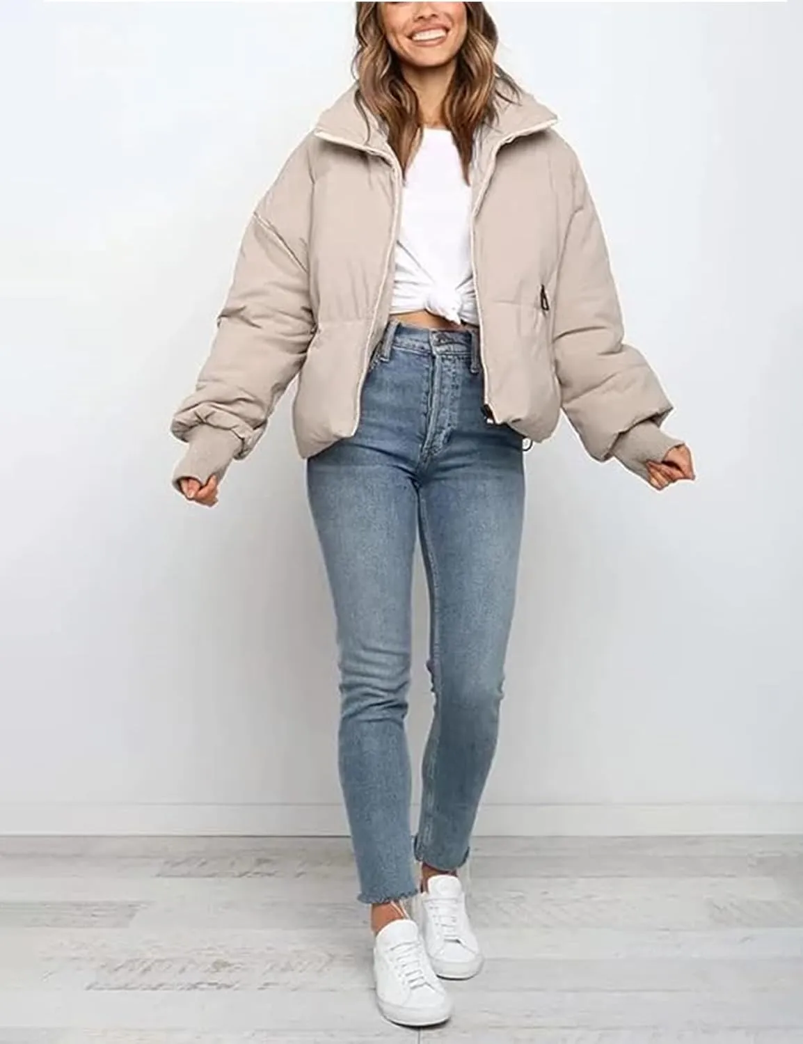 Gihuo Womens Winter Cropped Puffer Jacket Coat Short Warm Quilted Jacket