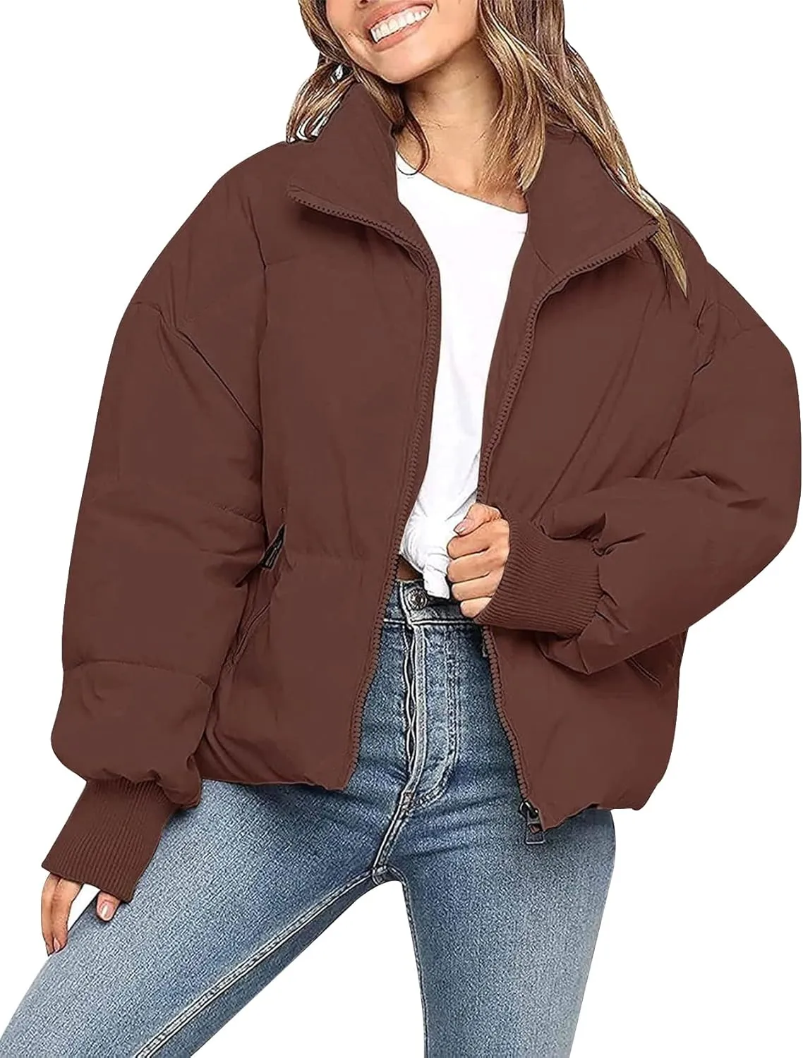 Gihuo Womens Winter Cropped Puffer Jacket Coat Short Warm Quilted Jacket