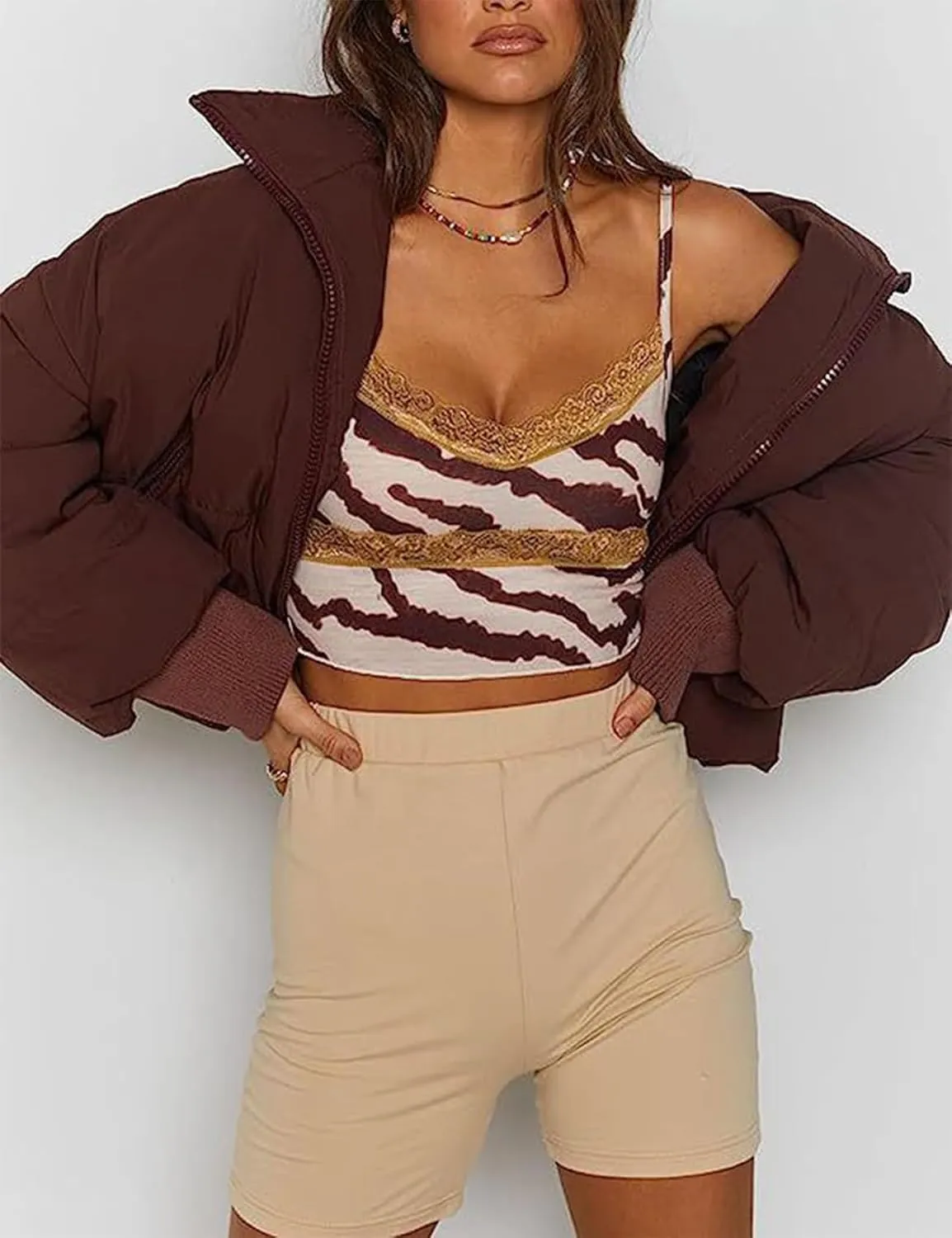 Gihuo Womens Winter Cropped Puffer Jacket Coat Short Warm Quilted Jacket
