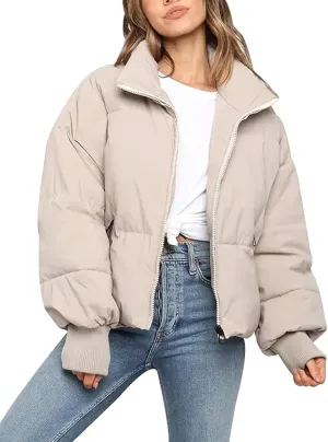 Gihuo Womens Winter Cropped Puffer Jacket Coat Short Warm Quilted Jacket