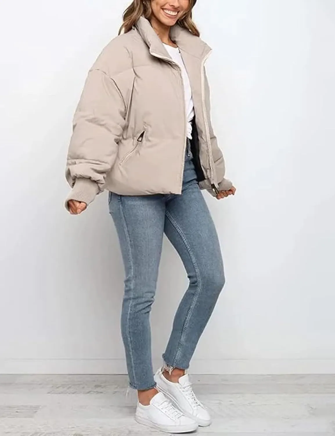 Gihuo Womens Winter Cropped Puffer Jacket Coat Short Warm Quilted Jacket