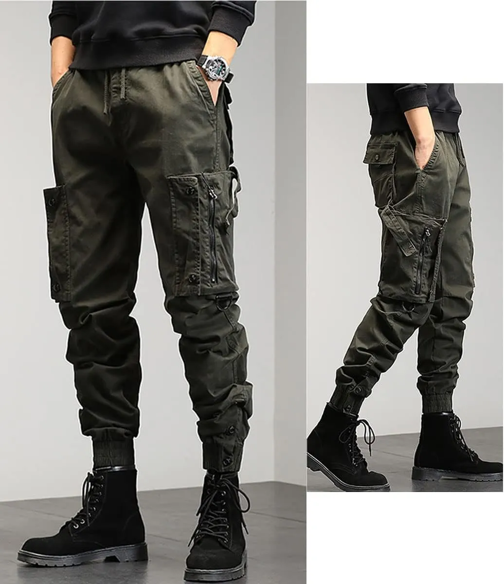 Gothic Overalls Men's Korean Version of The Harem Pencil Pants Loose Beam Multi-Pocket Trousers