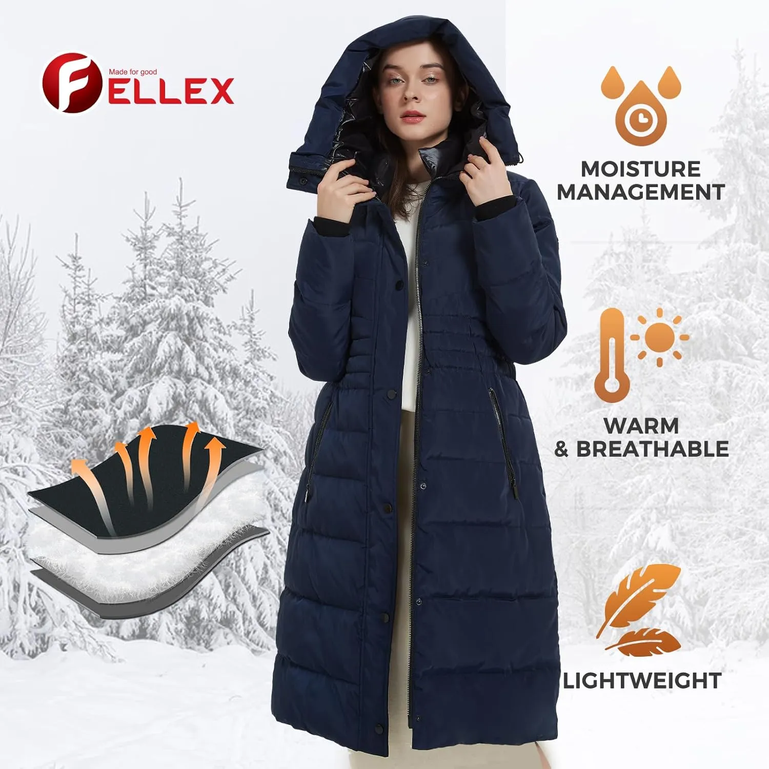 IKAZZ Women's Winter Coats, Thickened Warm Insulated Vegan Down Long Parka Jacket with Hood