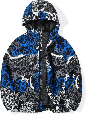 JOYSON Kid Boys Rain Jackets Lightweight Water-resistant Windbreaker Breathable Outerwear Raincoat with Hood