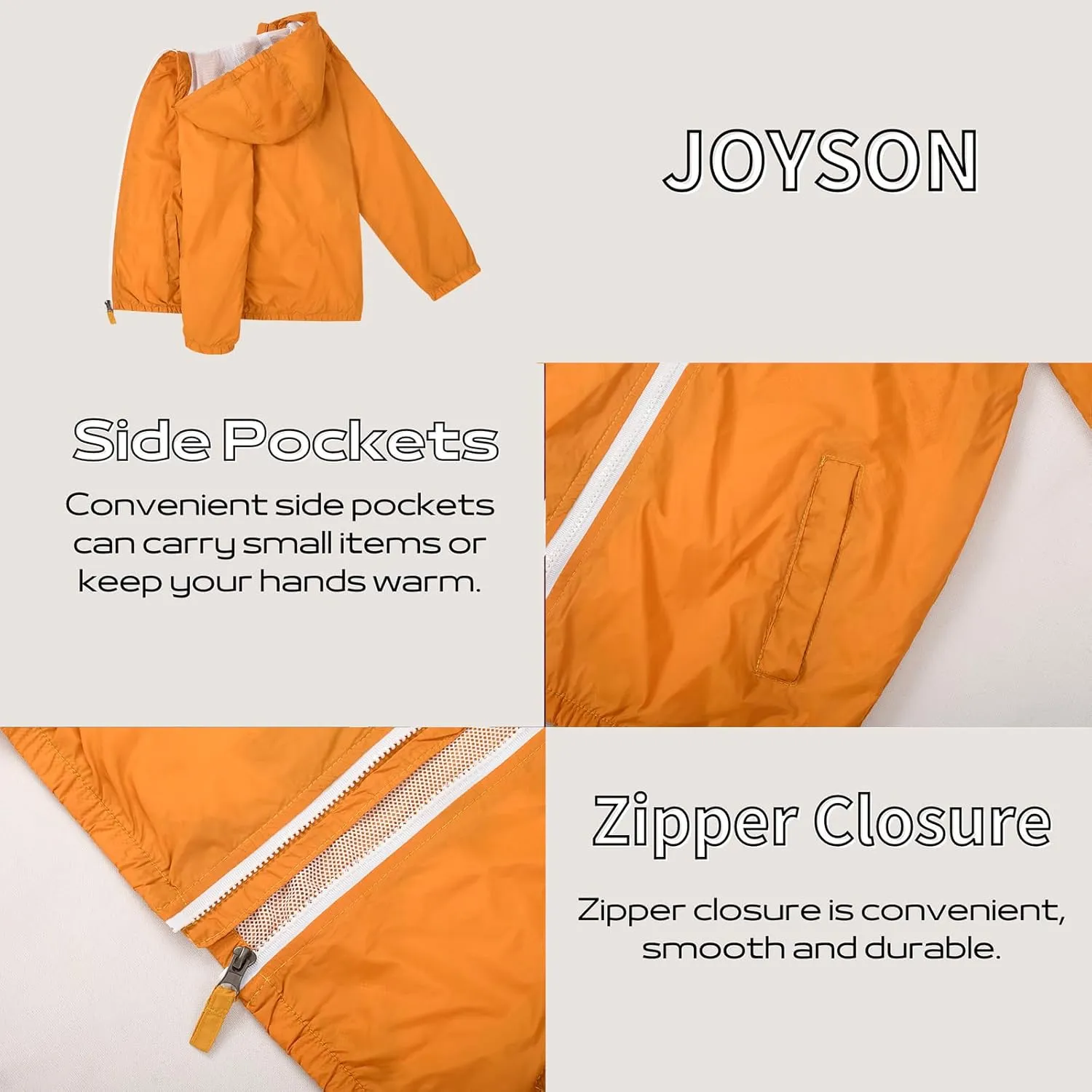 JOYSON Kid Boys Rain Jackets Lightweight Water-resistant Windbreaker Breathable Outerwear Raincoat with Hood