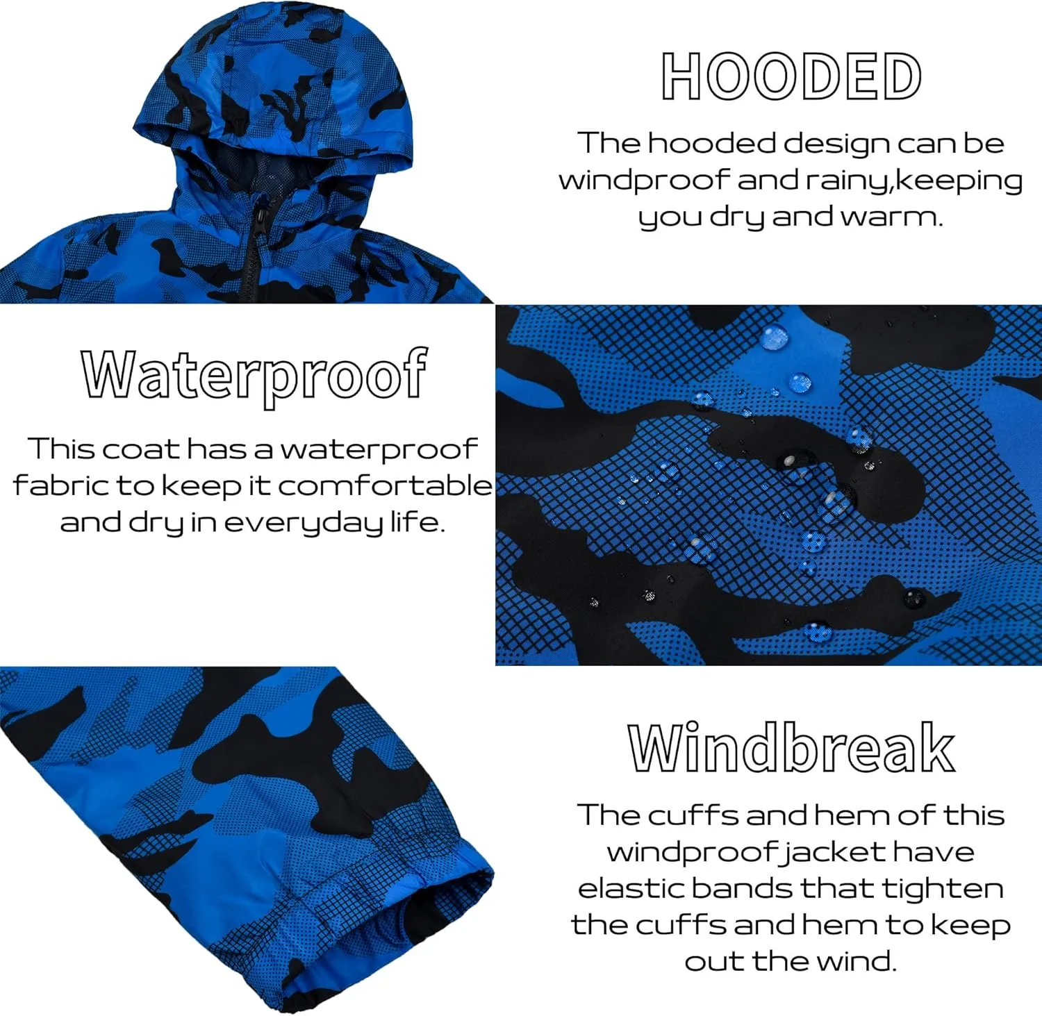 JOYSON Kid Boys Rain Jackets Lightweight Water-resistant Windbreaker Breathable Outerwear Raincoat with Hood