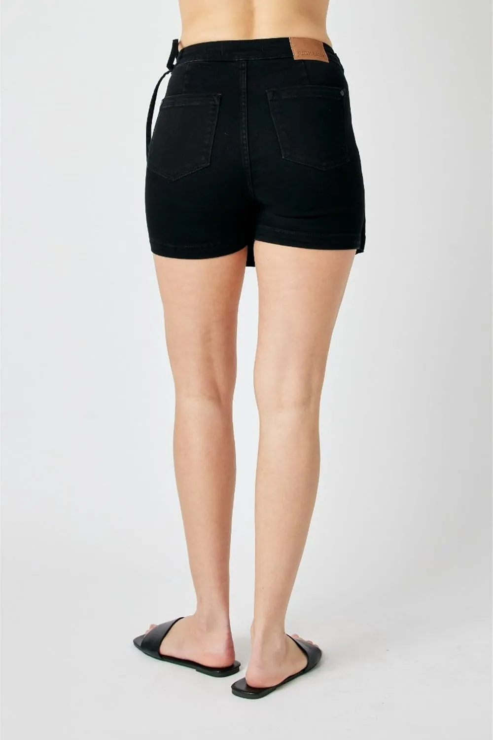 Judy Bue Black Denim Skort for Women- Stretchable Skirt Sarong Wrap Style, Stretchy Cotton Blend 2828-SMALL