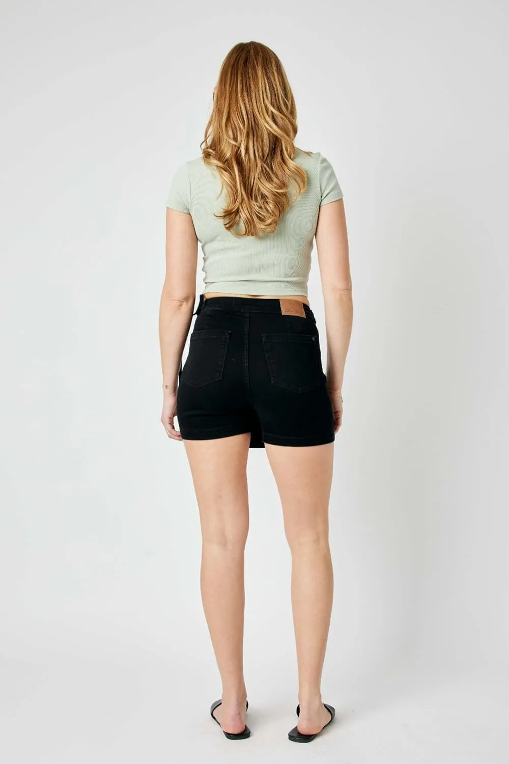 Judy Bue Black Denim Skort for Women- Stretchable Skirt Sarong Wrap Style, Stretchy Cotton Blend 2828-SMALL