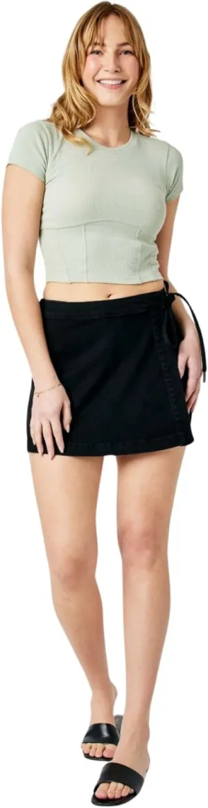 Judy Bue Black Denim Skort for Women- Stretchable Skirt Sarong Wrap Style, Stretchy Cotton Blend 2828-SMALL