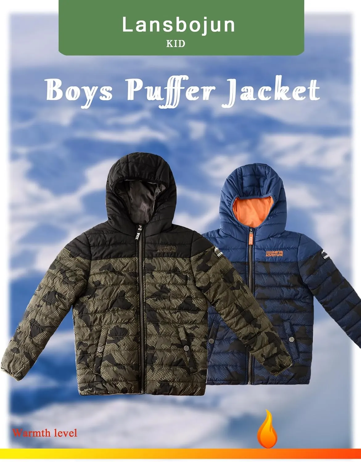 Lansbojun Hooded Puffer Jacket for Boys Lightweight Water-resistant Kids Clothes Winter Coat