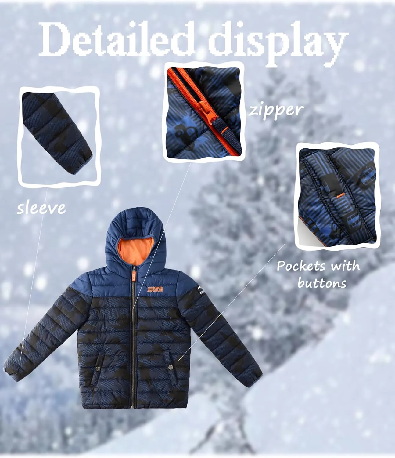 Lansbojun Hooded Puffer Jacket for Boys Lightweight Water-resistant Kids Clothes Winter Coat