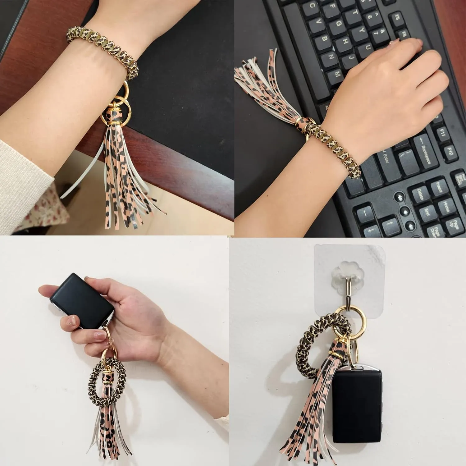 Leather Wristlet Keychain for Women GirlsWrist Keychain Bracelet Keychains Holder Stretchable Wristband Key Chain