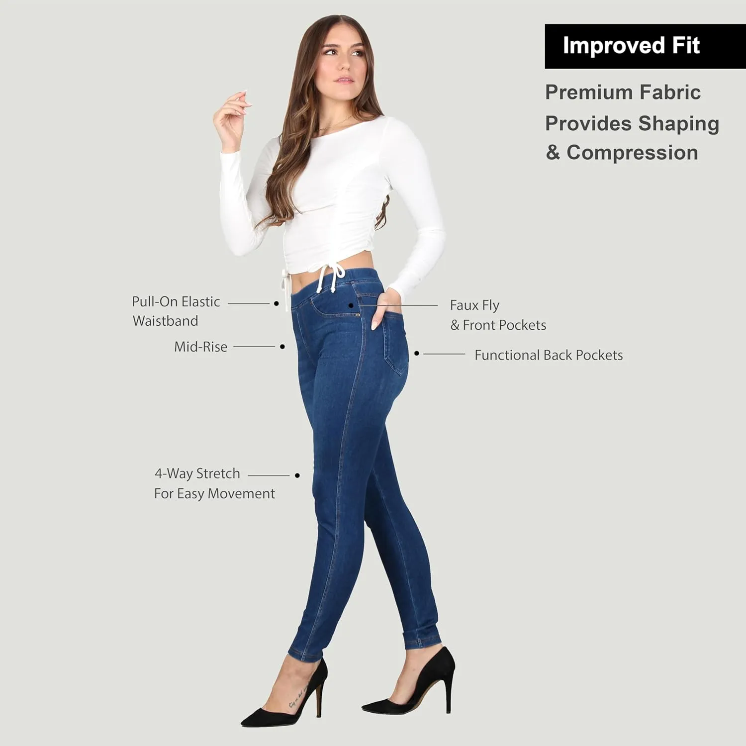 Lildy Women's Denim Jeggings, Stretchable Cotton Blend