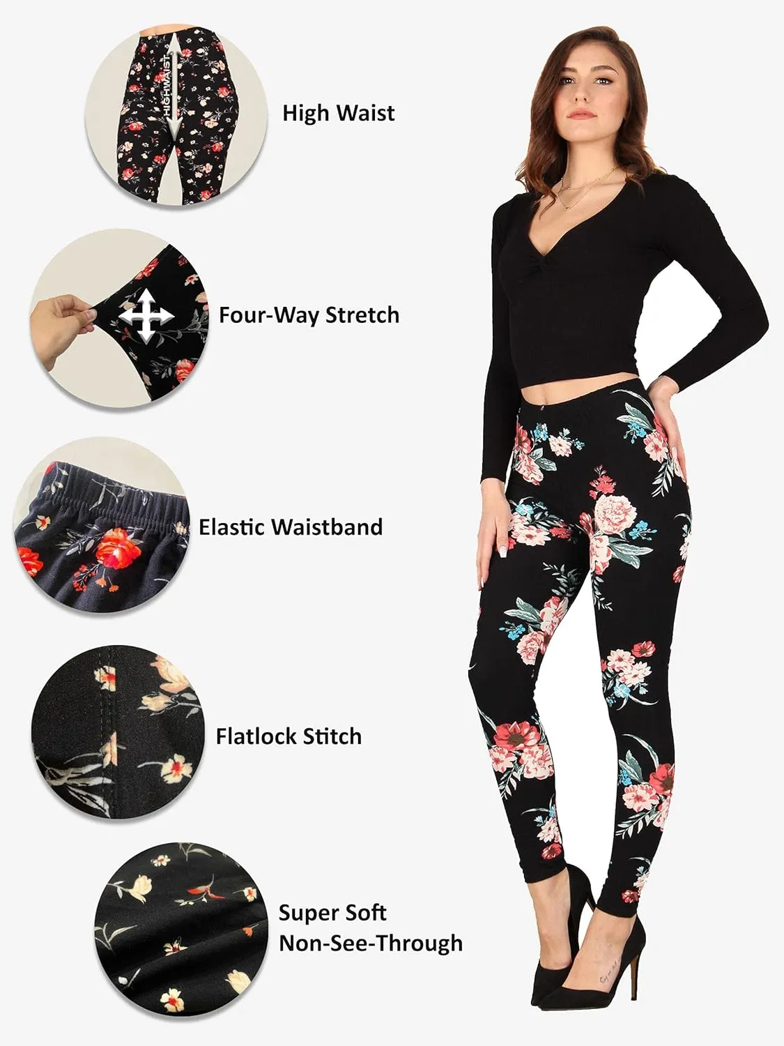 Lildy Womens Solid and Printed Super Soft Leggings, Stretchable No See-Through