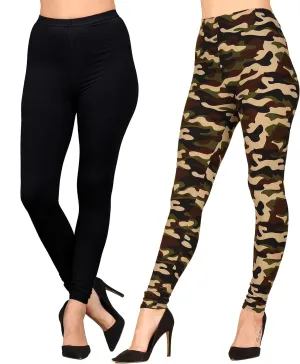 Lildy Womens Solid and Printed Super Soft Leggings, Stretchable No See-Through