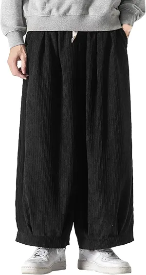 Loose Fit Corduroy Harem Yoga Pants for Men Hippie Hip Hop Drop Crotch Trousers Baggy Tapered Leg Aladdin Boho Pants