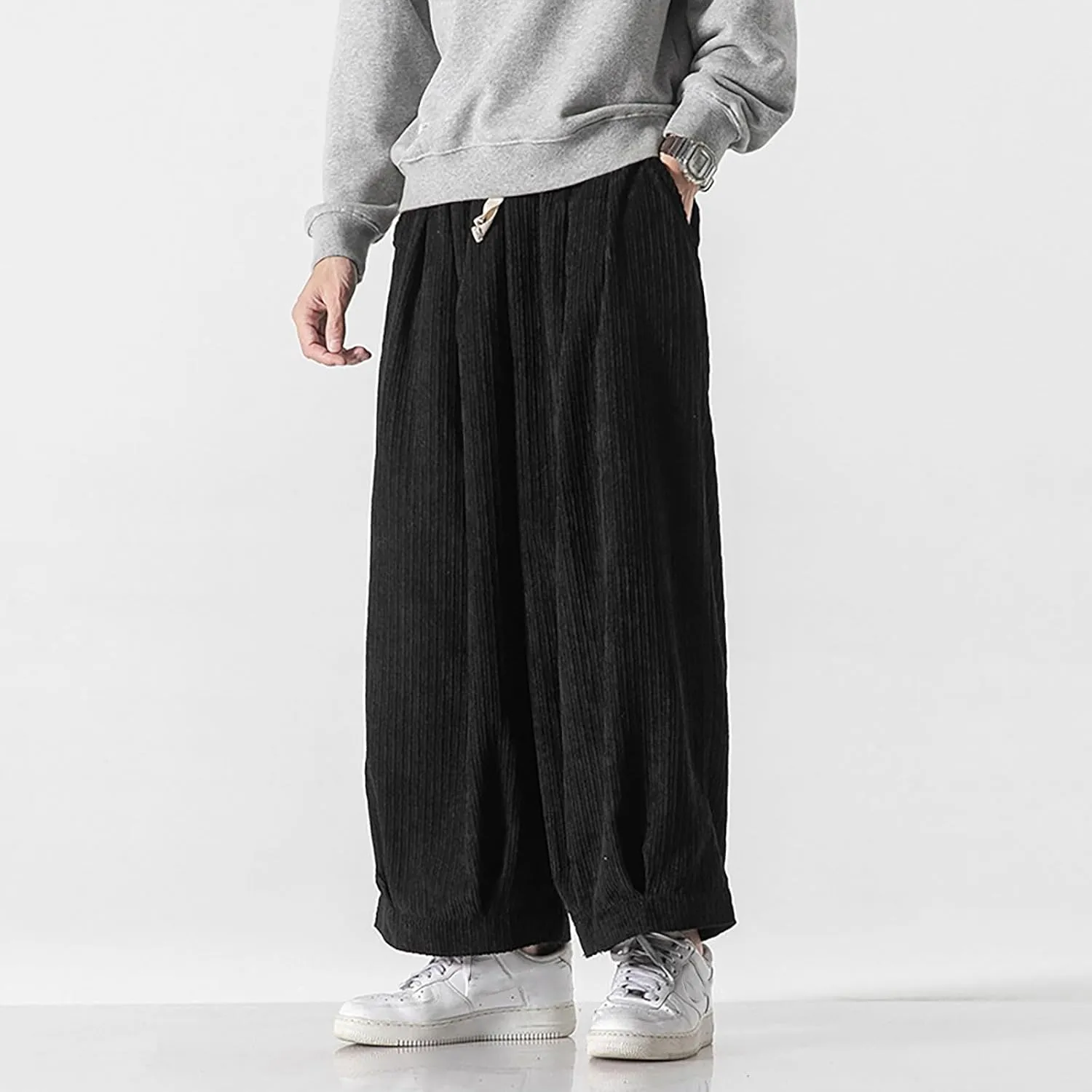 Loose Fit Corduroy Harem Yoga Pants for Men Hippie Hip Hop Drop Crotch Trousers Baggy Tapered Leg Aladdin Boho Pants