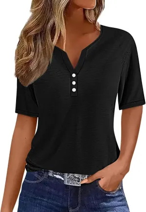 LRMQS Summer Tops for Women 2025 Vacation Trendy Short Sleeve V Neck T Shirts Casual Loose Fit Tunic Spring Boho Clothes Tees
