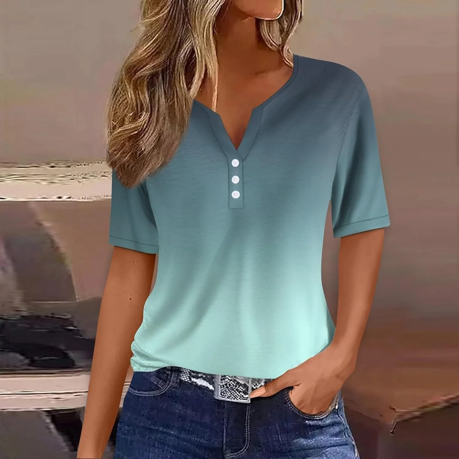 LRMQS Summer Tops for Women 2025 Vacation Trendy Short Sleeve V Neck T Shirts Casual Loose Fit Tunic Spring Boho Clothes Tees
