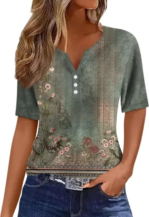 LRMQS Summer Tops for Women 2025 Vacation Trendy Short Sleeve V Neck T Shirts Casual Loose Fit Tunic Spring Boho Clothes Tees