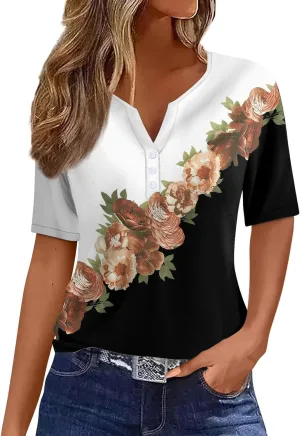 LRMQS Summer Tops for Women 2025 Vacation Trendy Short Sleeve V Neck T Shirts Casual Loose Fit Tunic Spring Boho Clothes Tees