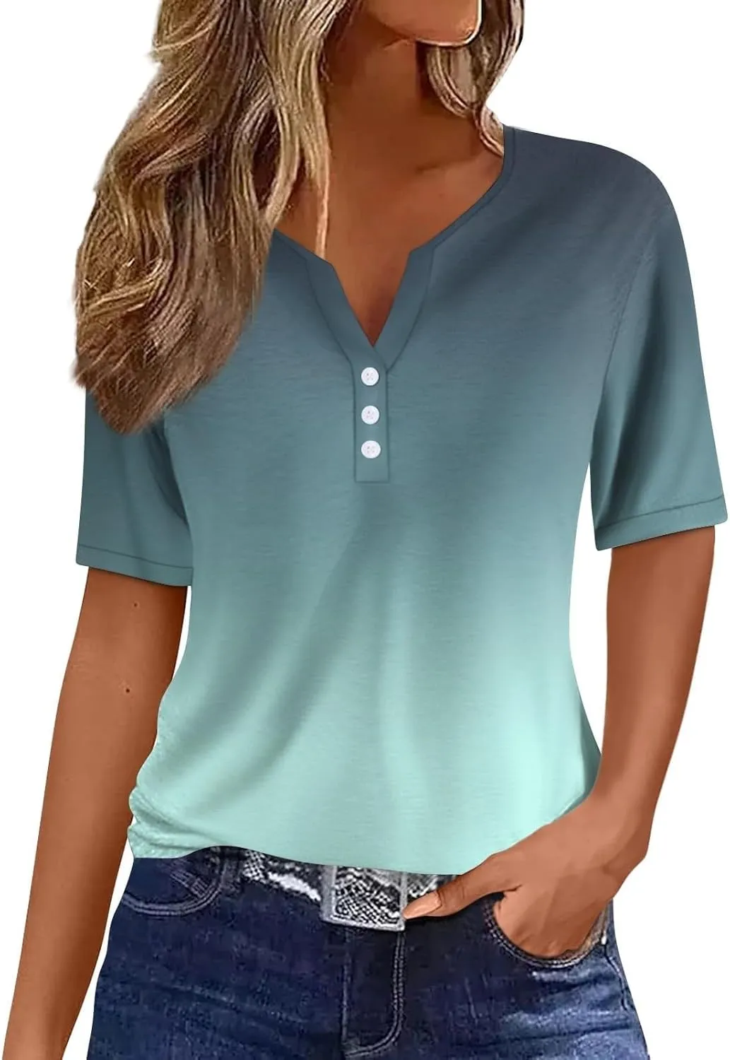 LRMQS Summer Tops for Women 2025 Vacation Trendy Short Sleeve V Neck T Shirts Casual Loose Fit Tunic Spring Boho Clothes Tees