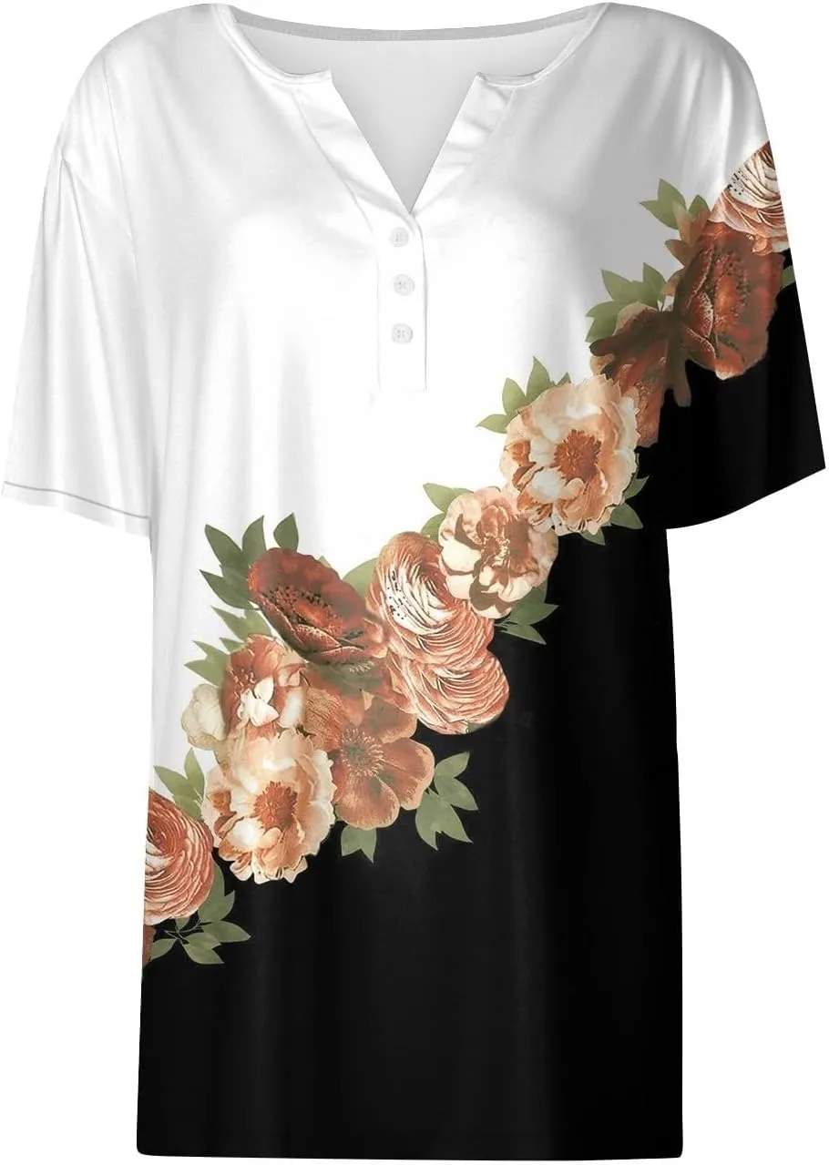 LRMQS Summer Tops for Women 2025 Vacation Trendy Short Sleeve V Neck T Shirts Casual Loose Fit Tunic Spring Boho Clothes Tees