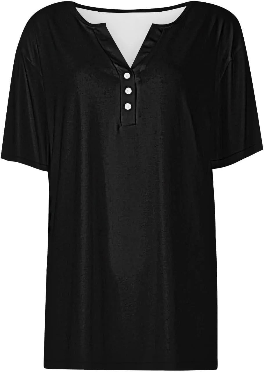LRMQS Summer Tops for Women 2025 Vacation Trendy Short Sleeve V Neck T Shirts Casual Loose Fit Tunic Spring Boho Clothes Tees