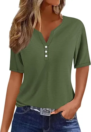 LRMQS Summer Tops for Women 2025 Vacation Trendy Short Sleeve V Neck T Shirts Casual Loose Fit Tunic Spring Boho Clothes Tees