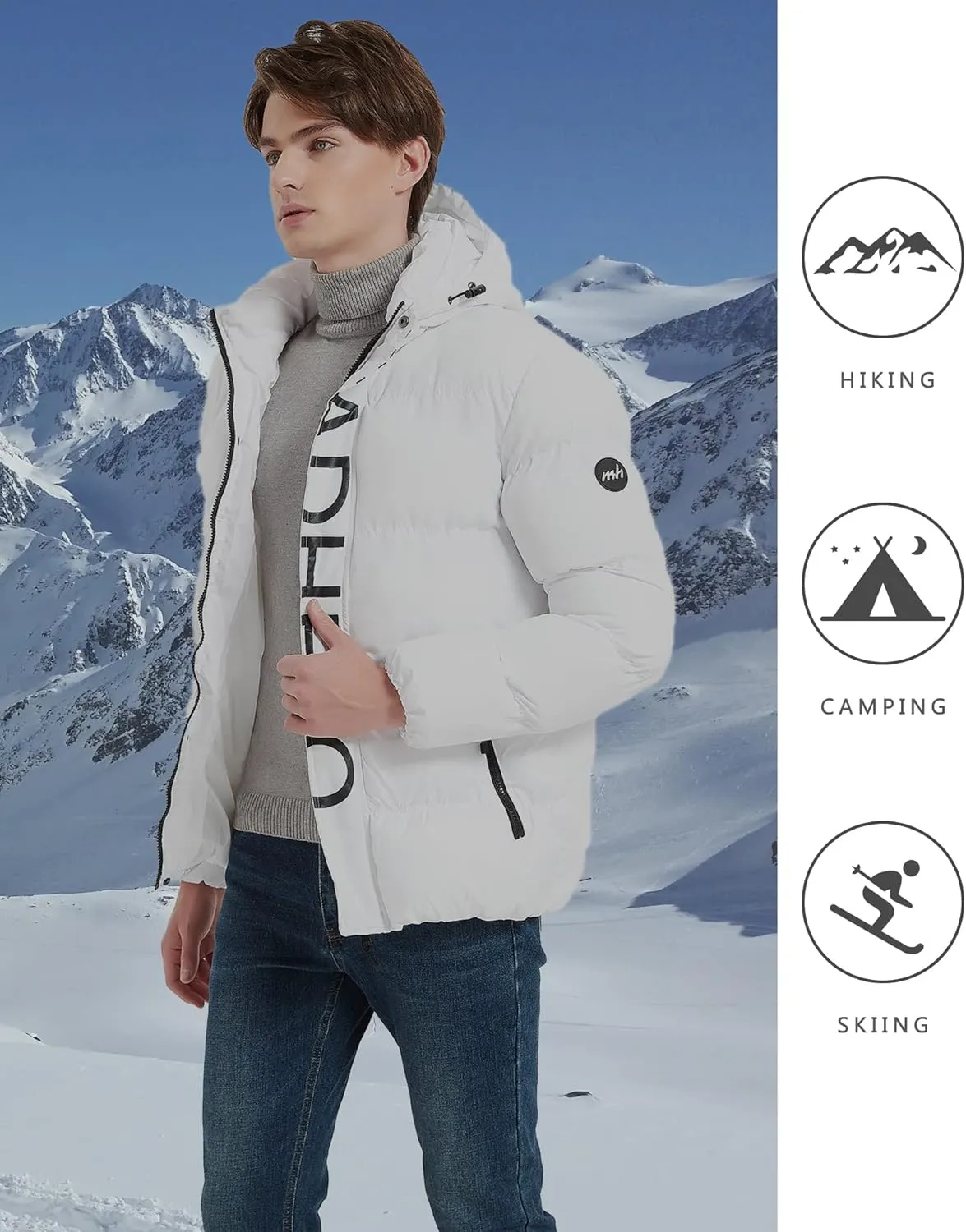 MADHERO Men's Puffer Jacket Water-Resistant Insulated Down Alternative Outerwear Coats