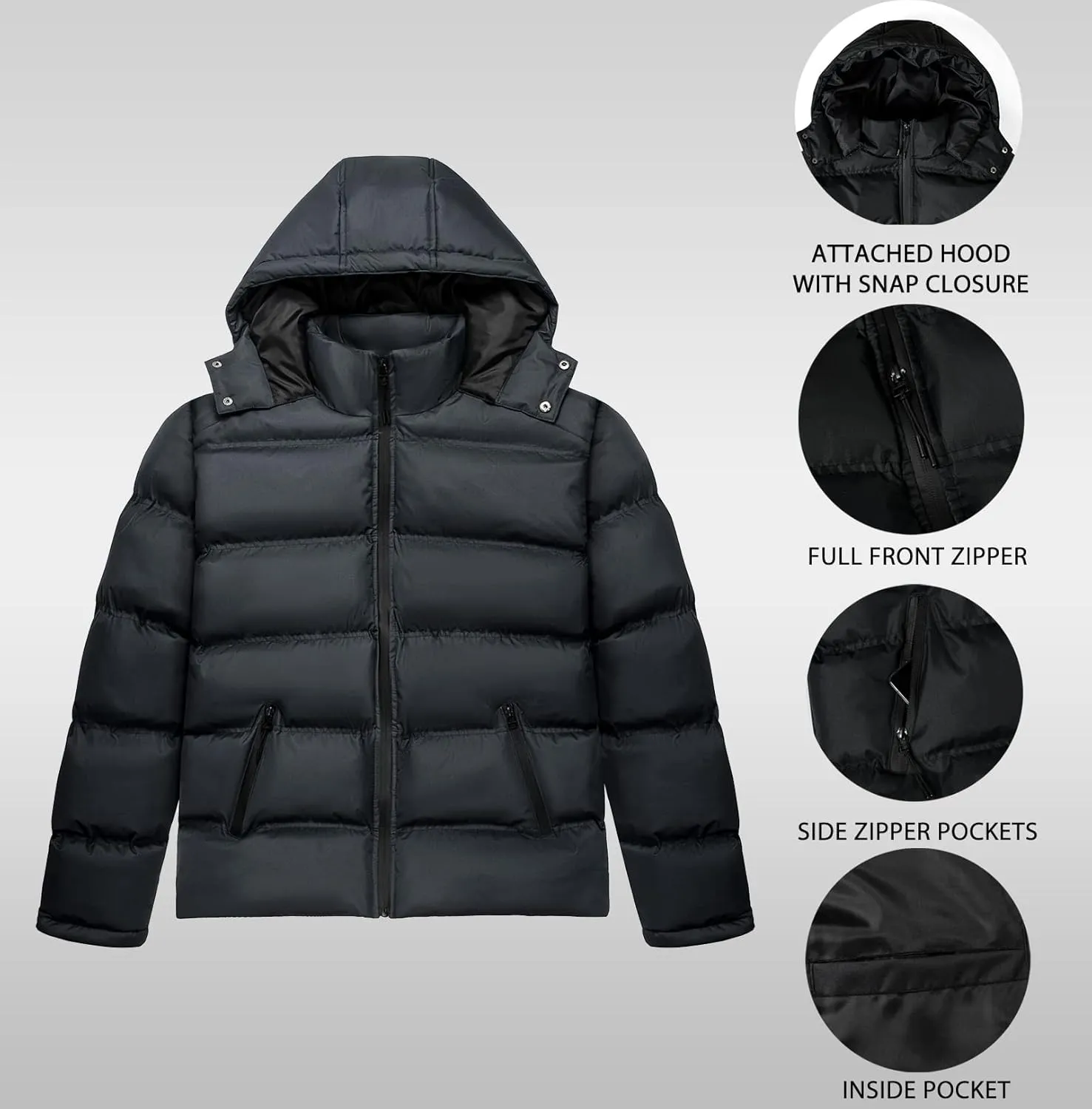 MADHERO Men's Puffer Jacket Water-Resistant Insulated Down Alternative Outerwear Coats