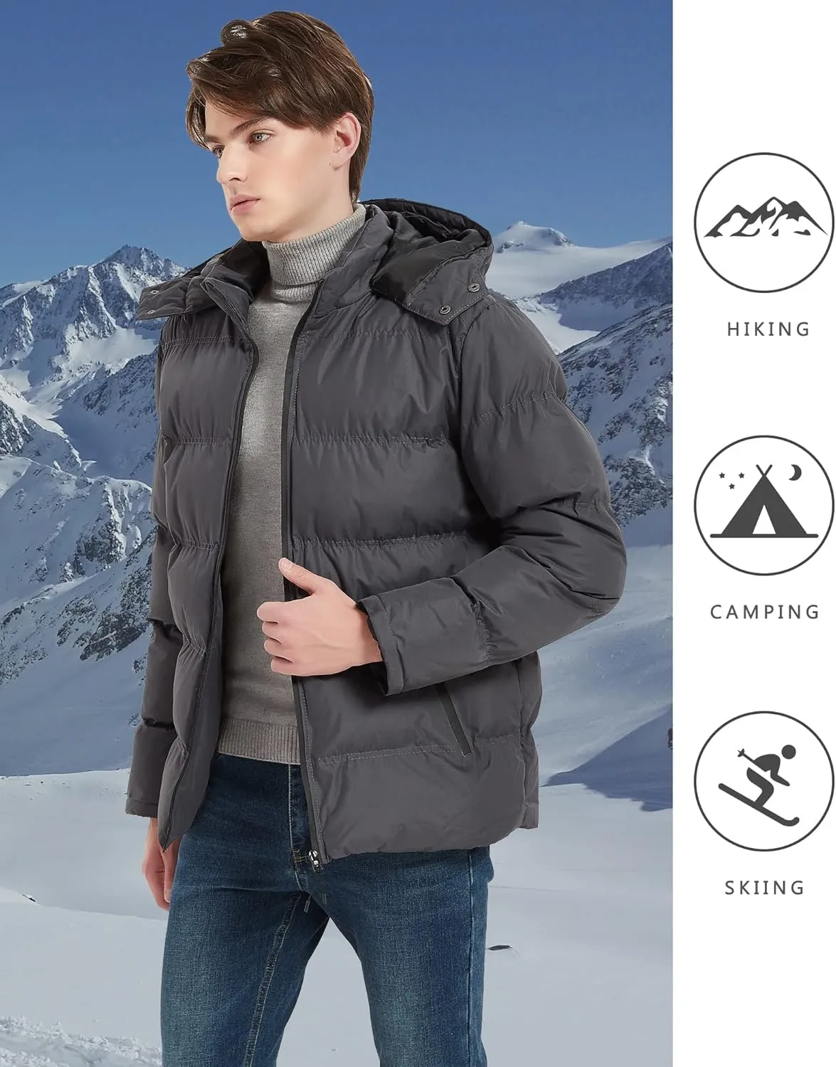 MADHERO Men's Puffer Jacket Water-Resistant Insulated Down Alternative Outerwear Coats