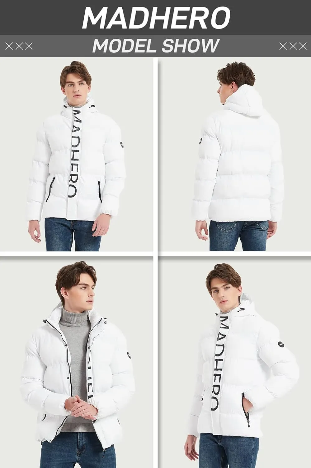 MADHERO Men's Puffer Jacket Water-Resistant Insulated Down Alternative Outerwear Coats
