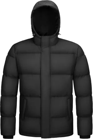 MAGCOMSEN Mens Hooded Down Jacket Water Resistant Puffer Jacket Full Zip Up Windproof Winter Jacket with Zip Pockets