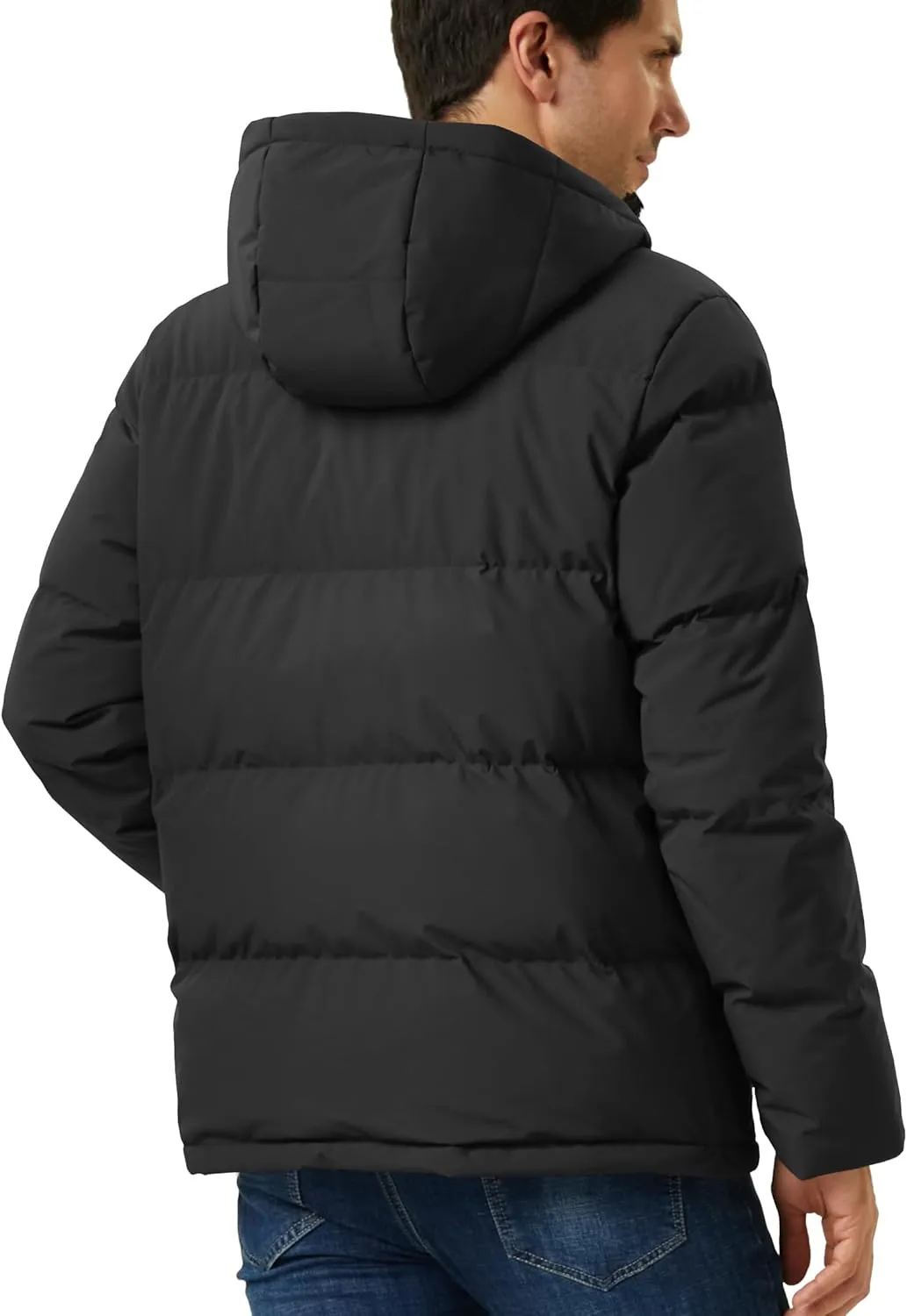 MAGCOMSEN Mens Hooded Down Jacket Water Resistant Puffer Jacket Full Zip Up Windproof Winter Jacket with Zip Pockets
