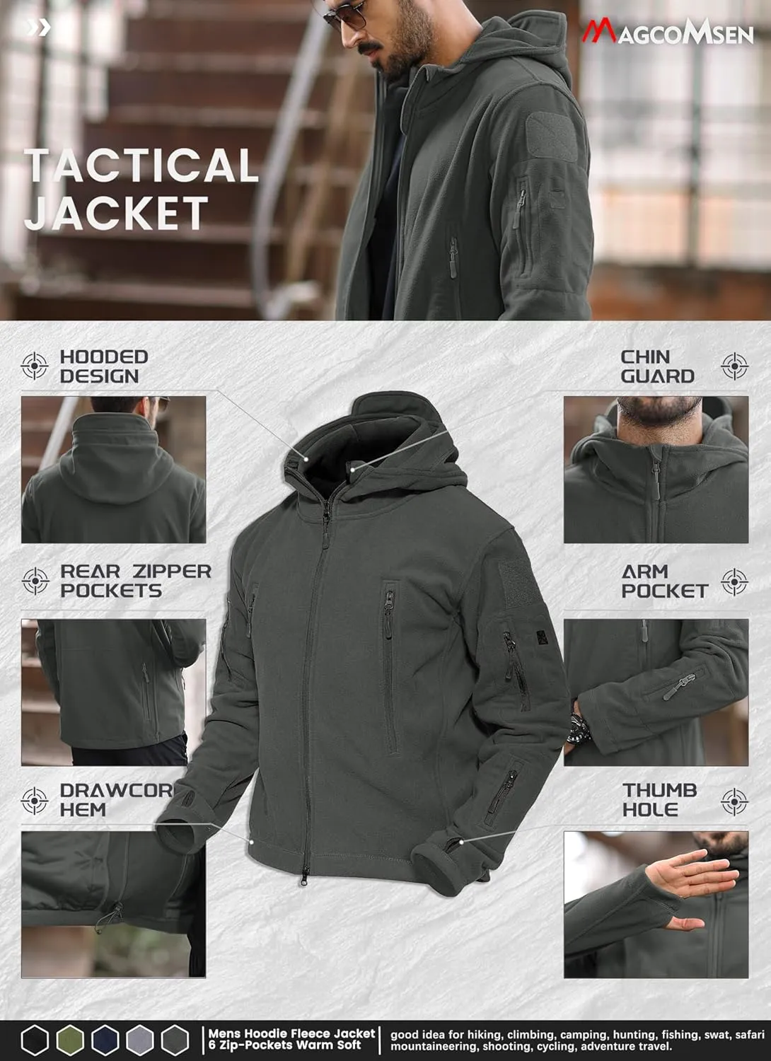 MAGCOMSEN Men's Military Tactical Jacket Warm Fleece Hoodies Sport Outdoor Winter Coats Windbreaker
