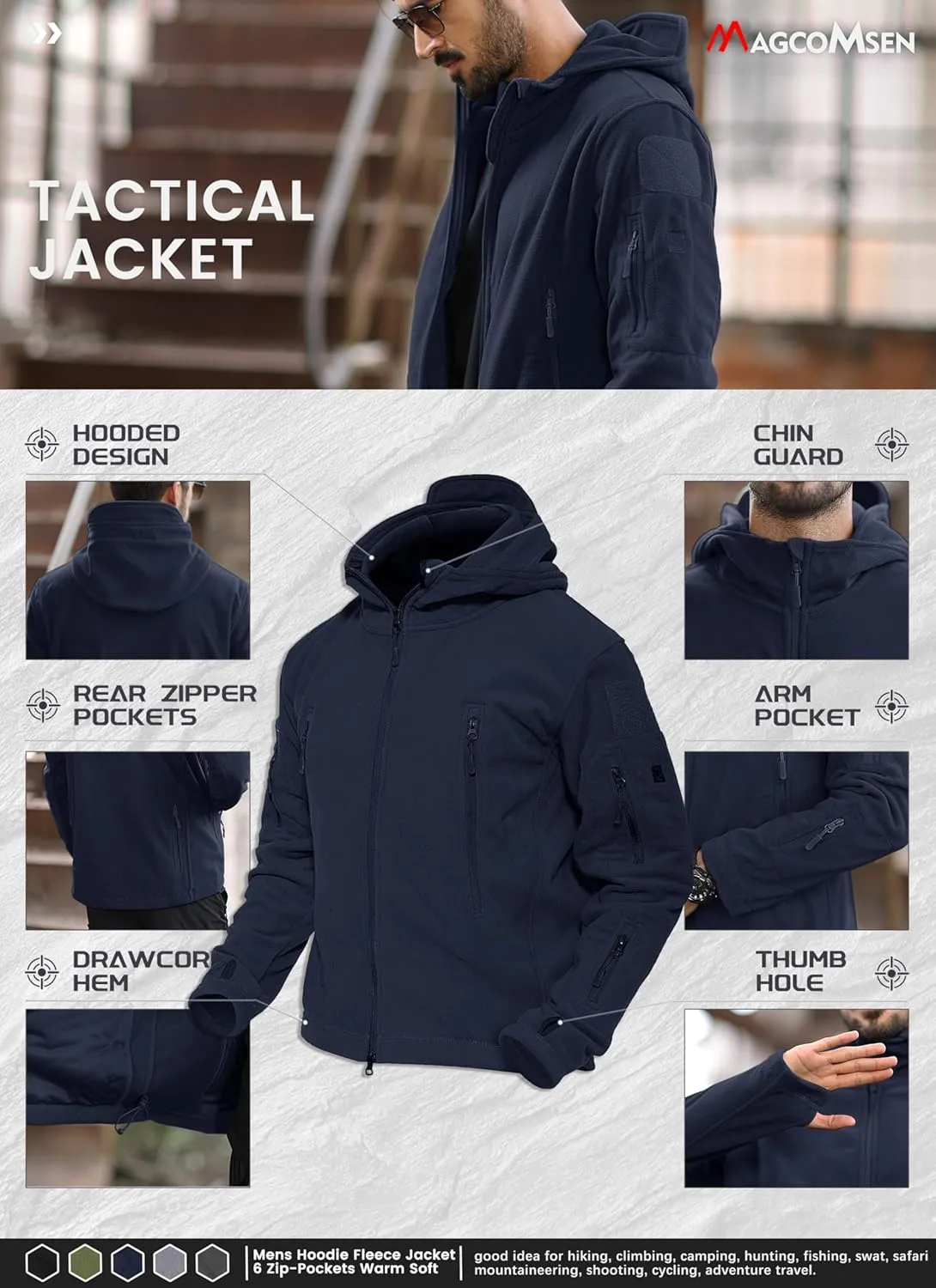 MAGCOMSEN Men's Military Tactical Jacket Warm Fleece Hoodies Sport Outdoor Winter Coats Windbreaker