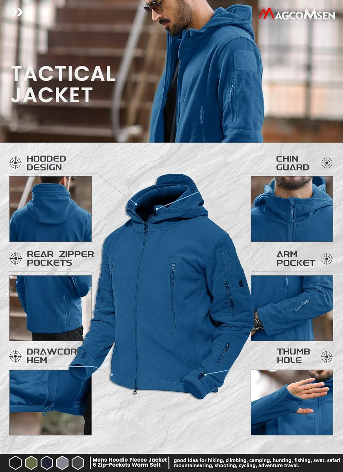 MAGCOMSEN Men's Military Tactical Jacket Warm Fleece Hoodies Sport Outdoor Winter Coats Windbreaker