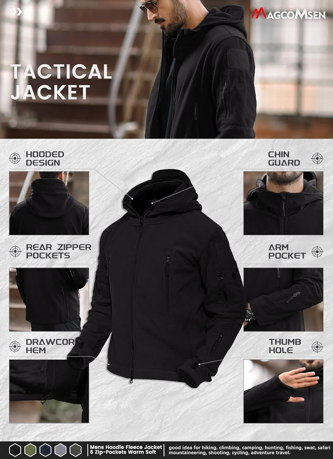 MAGCOMSEN Men's Military Tactical Jacket Warm Fleece Hoodies Sport Outdoor Winter Coats Windbreaker