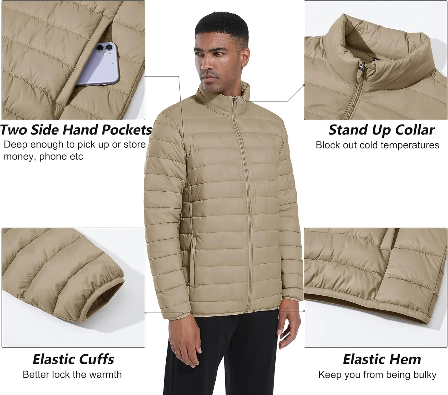MAGCOMSEN Men's Puffer Jacket Lightweight Warm Winter Coats Water Repellent Windproof Insulated Jacket