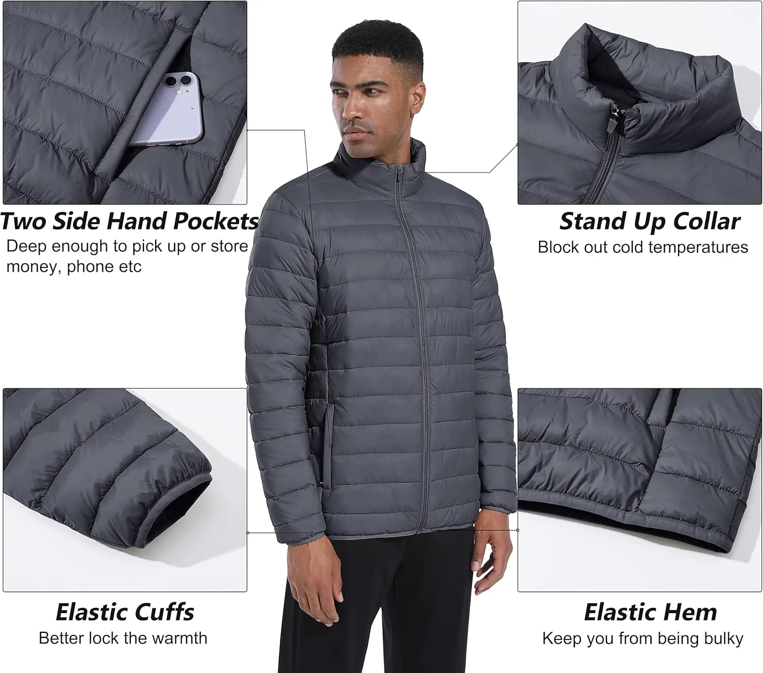 MAGCOMSEN Men's Puffer Jacket Lightweight Warm Winter Coats Water Repellent Windproof Insulated Jacket