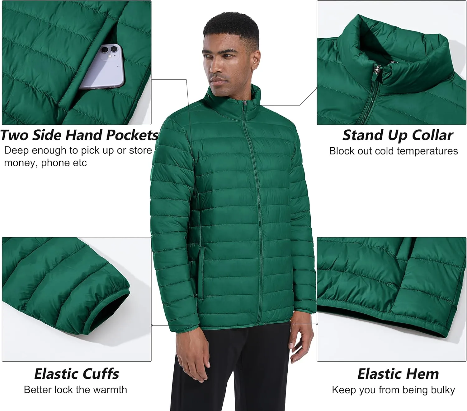 MAGCOMSEN Men's Puffer Jacket Lightweight Warm Winter Coats Water Repellent Windproof Insulated Jacket
