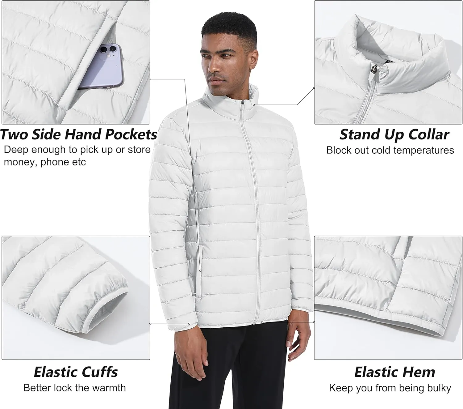 MAGCOMSEN Men's Puffer Jacket Lightweight Warm Winter Coats Water Repellent Windproof Insulated Jacket