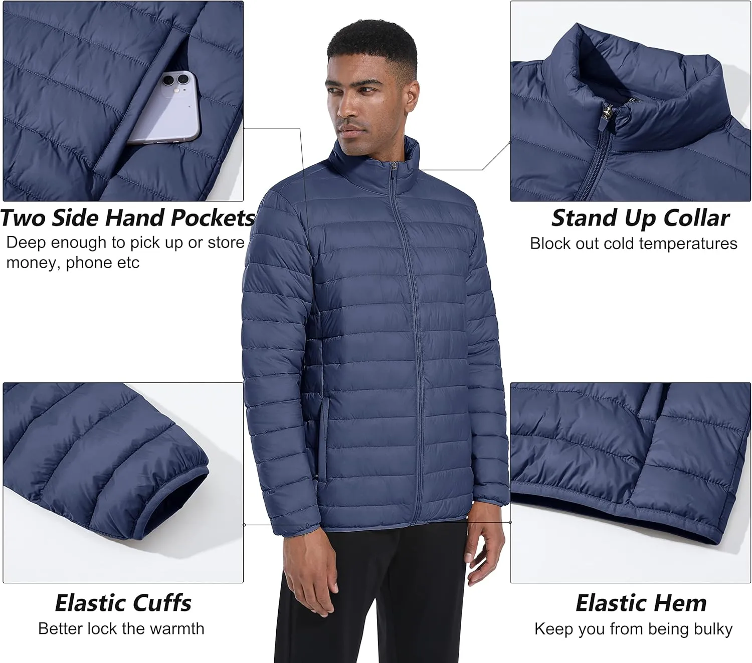MAGCOMSEN Men's Puffer Jacket Lightweight Warm Winter Coats Water Repellent Windproof Insulated Jacket