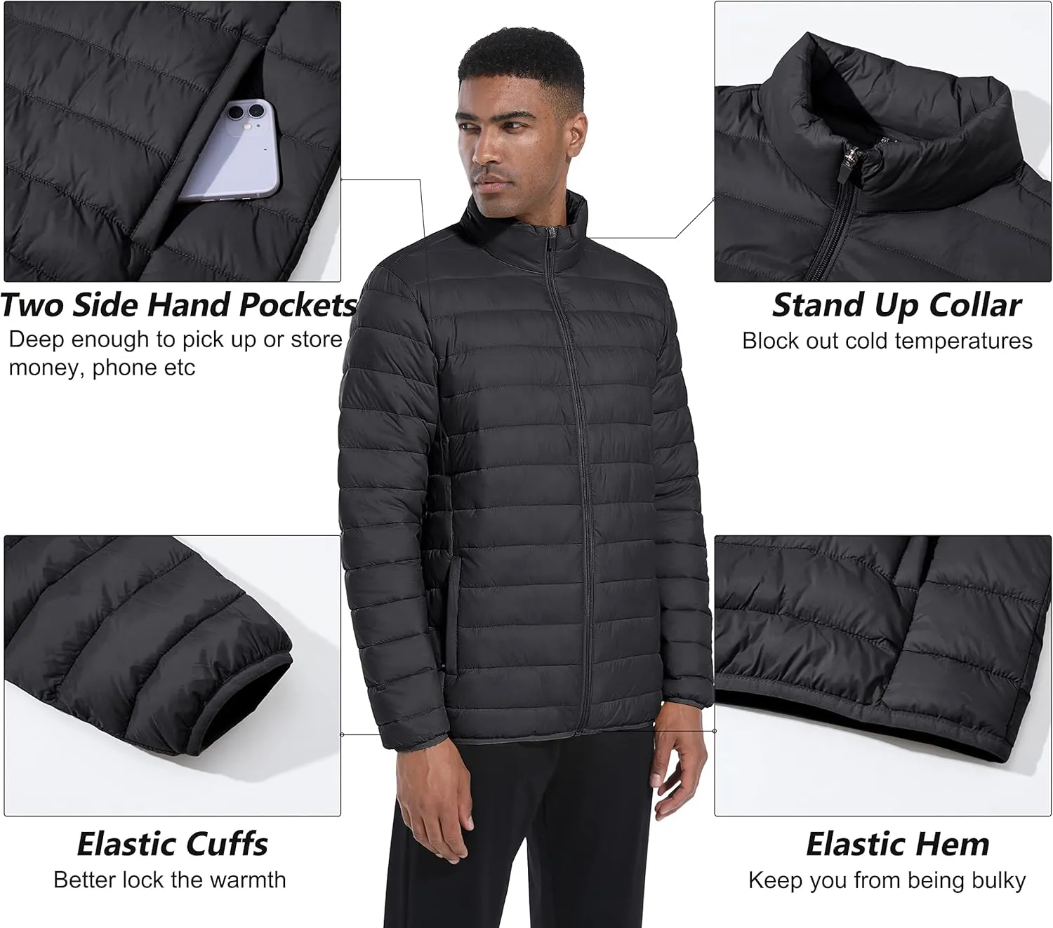 MAGCOMSEN Men's Puffer Jacket Lightweight Warm Winter Coats Water Repellent Windproof Insulated Jacket