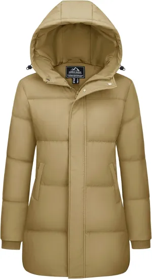 MAGCOMSEN Women's Winter Down Puffer Coats with Hood Long Water-Resistant Padded Warm Jackets Fashion Outerwear